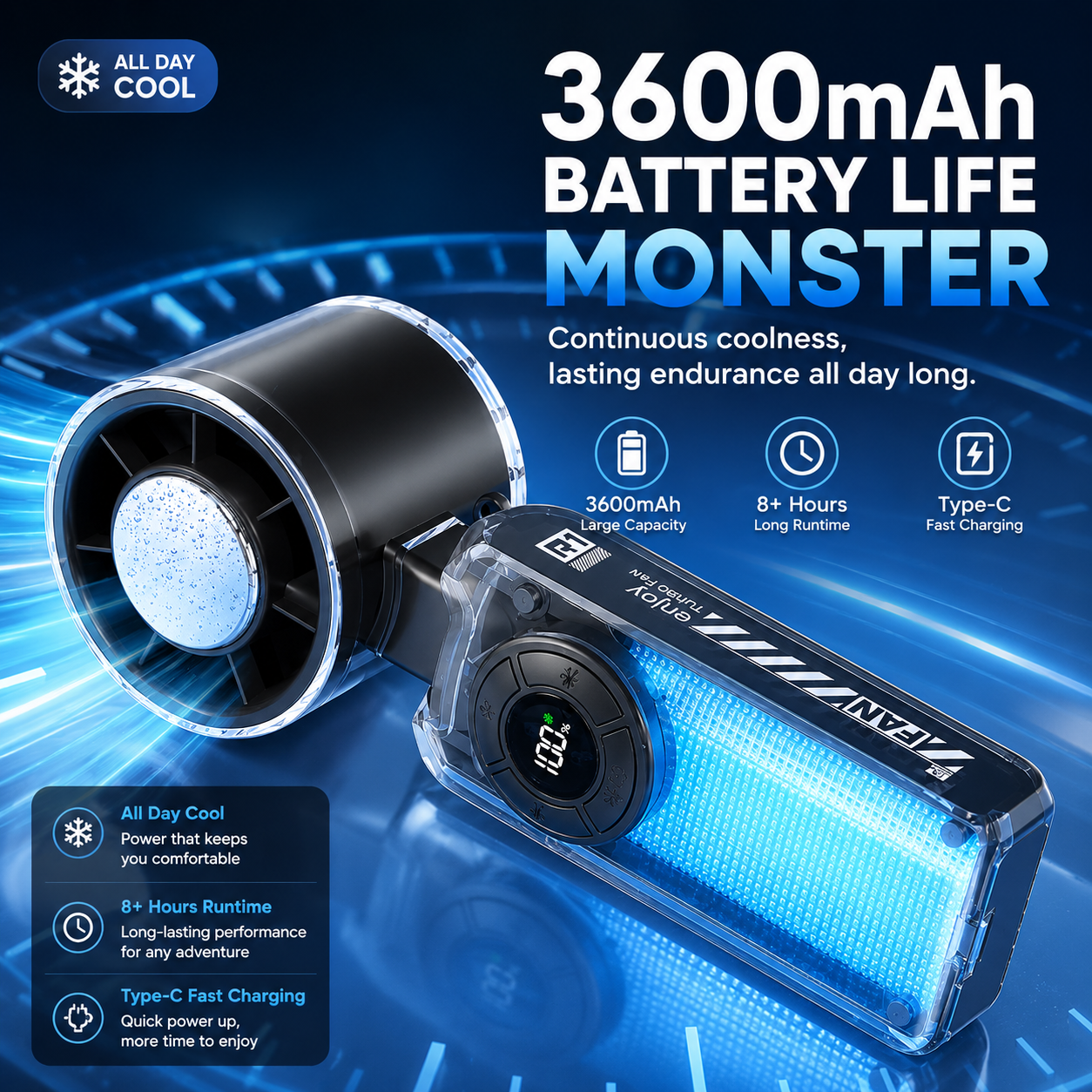 ❄️ 5 in 1 Fan Portable & Cooler | 8H Battery | Waterproof 🔋