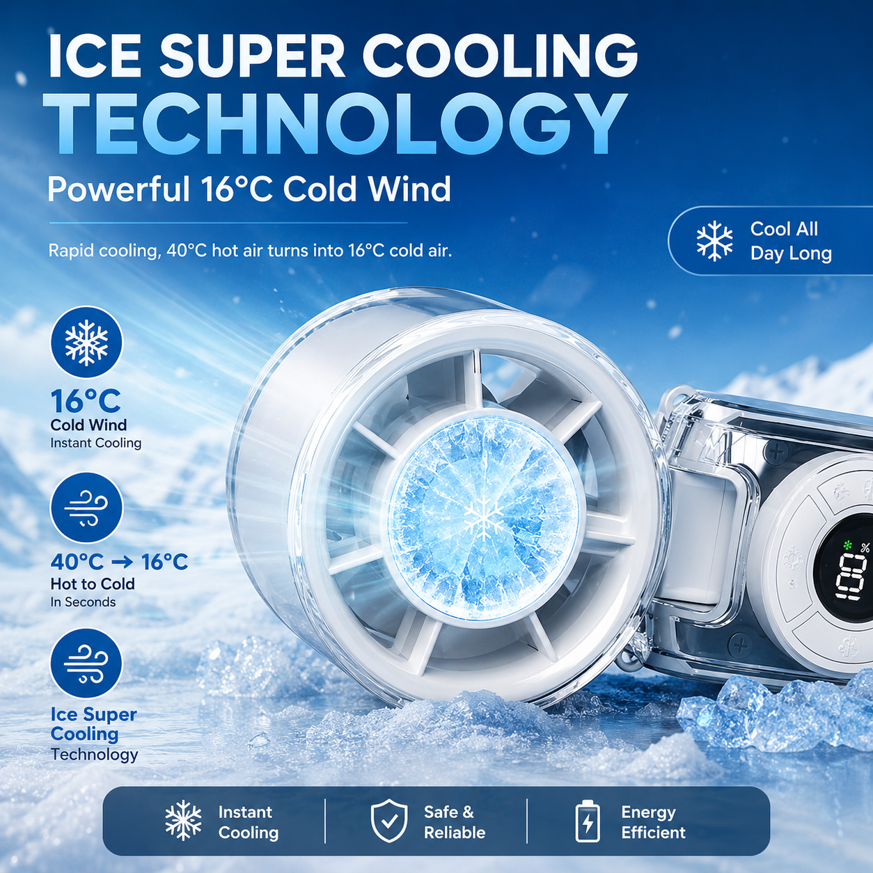 ❄️ 5 in 1 Fan Portable & Cooler | 8H Battery | Waterproof 🔋