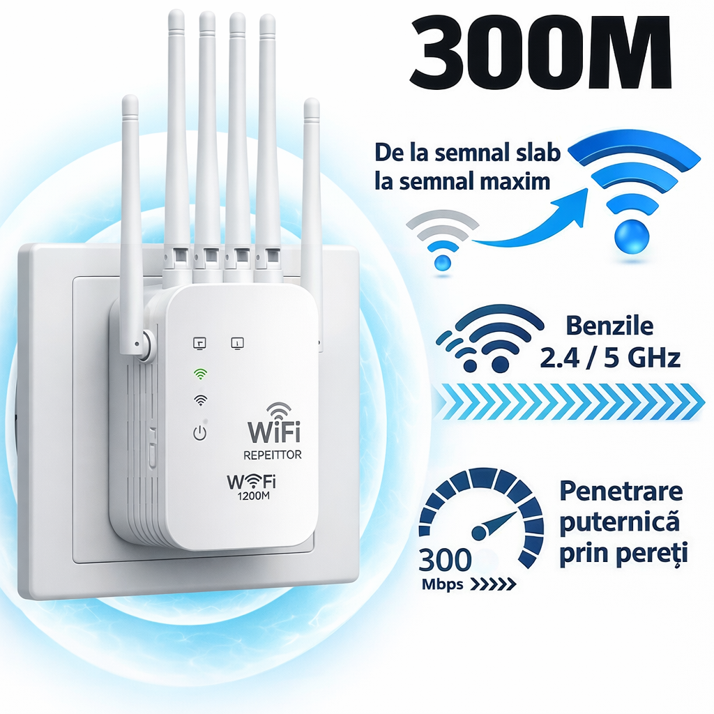 🔥 📶 Extensor WiFi cu 6 Antene – Semnal Puternic și Stabil 🚀 ⚡