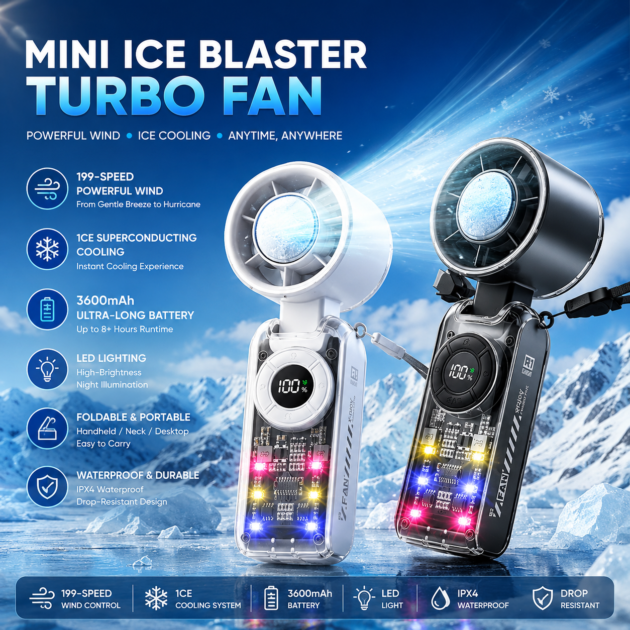 ❄️ 5 in 1 Fan Portable & Cooler | 8H Battery | Waterproof 🔋