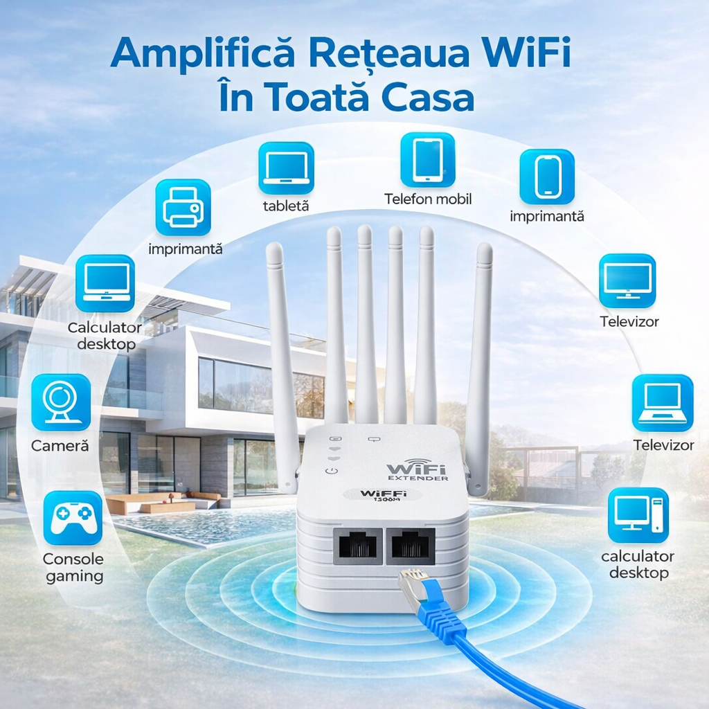 🔥 📶 Extensor WiFi cu 6 Antene – Semnal Puternic și Stabil 🚀 ⚡